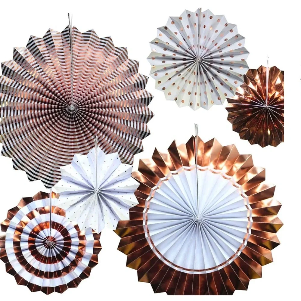 Rose Gold Paper Fans, Happy Birthday banner& pendant banner